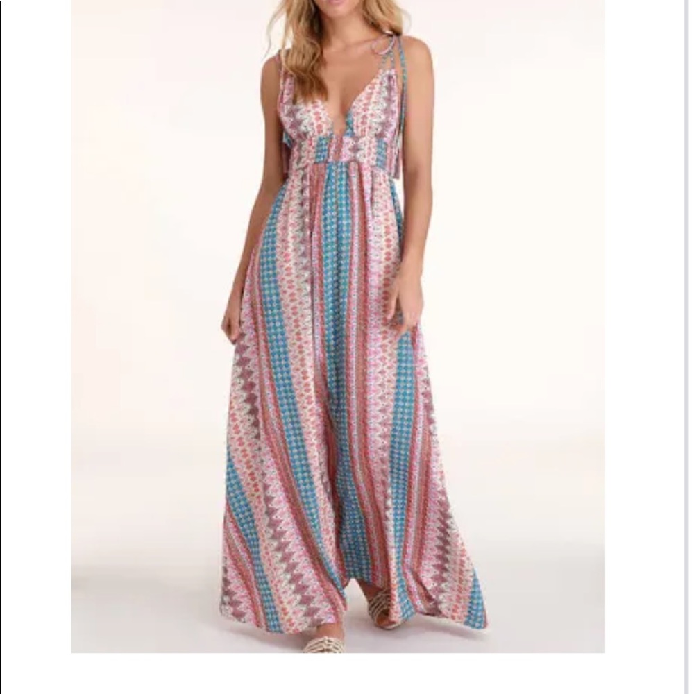 Lulu's Pink and Blue Printed Maxi Dress
